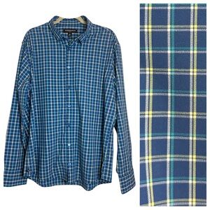 Mizzen+Main Blue Yellow Gingham Plaid Leeward Performance Button Down Trim XL